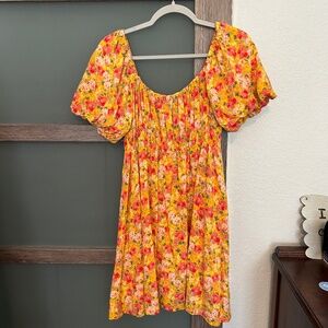 Neena Rae | Floral Yellow/Orange Mini Dress-Size L